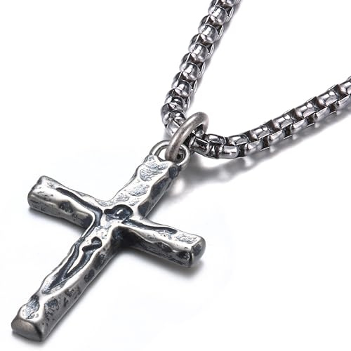 Sllaiss Cross Necklace Men - 925 Sterling Silver Cross Pendant, 20 Inches Stainless Steel Chain Catholic Crucifix Necklaces Christian Jewellery for Mens Women