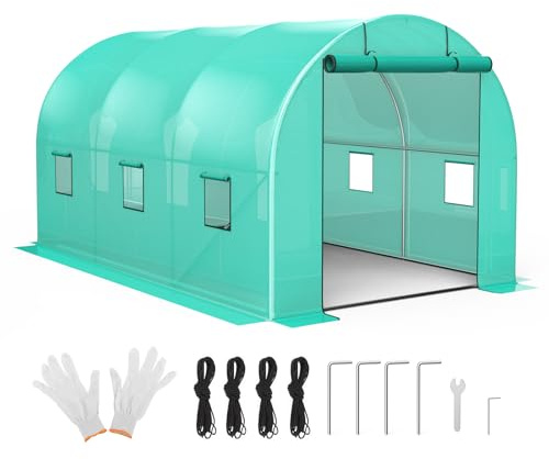 Garvee Serra Tunnel per Esterni, Telaio in Acciaio Zincato 244x396x213cm, 6 Finestre con Zanzariera, Copertura PE Verde, per Orto, Piante, Invernale, Orto Botanico