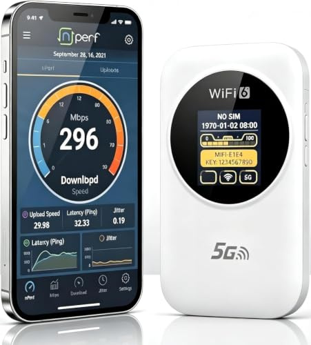 5G/4G Mobile WiFi Portable Router，Internet Hotspot ， Unlocked SIM Card Slot, LCD Display Screen, 300Mbps Speed, for Mobile Internet in Caravans, Motorhomes, Vans, Cars, Internet Hotspot WiFi Router