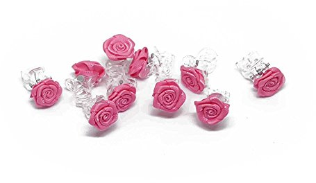 10 x Rosen auf Haarklammer - Brauthaarschmuck - Rosenhaarklammern - Pink