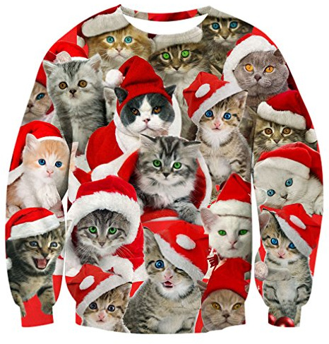 RAISEVERN Unisex Cute Ugly Christmas Cat Print Personalized Festival Pullover Sweater Sweatshirt for Teen Boys Girls, 2017 Style Christmas Cat 4, Medium