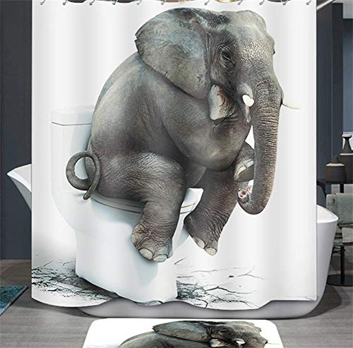 Ommda Duschvorhang Textil Wasserdicht Tier Digitaldruck Duschvorhang Anti-schimmel Waschbar mit 12 Duschvorhang Ring (Keine Matten) Elefant 120x200cm