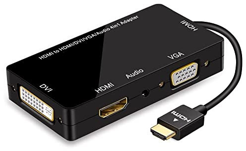 ConnBull Adattatore HDMI a VGA DVI HDMI supporta 480P 720P 1080P HD con convertitore video multiporta audio, nero