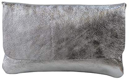 SH läder äkta läder axelväska clutch liten väska aftonväska 24,50 x 15 cm Ely G149, silver, Small