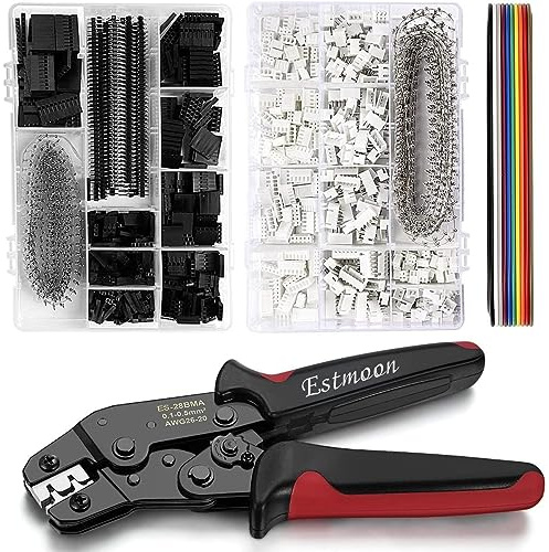 Estmoon Crimpzange Dupont Stecker Set, 1550 PCS 2,54mm Dupont Steckverbinder + Crimp Pins + 1 IDC Kabel, 760 PCS 2,54mm JST-XH JST Stecker Kit Crimpkontakten und Buchsengehäuse (AWG 26-20, 0,1-0,5mm²)