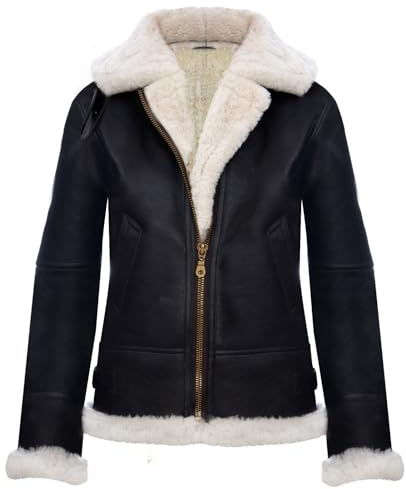 Damen Kapuzenjacke Aus Schaffell B3 Braunes Sahne Leder Flieger Pilot M