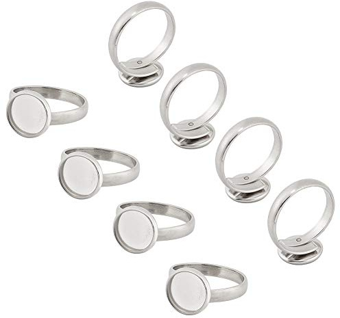 UNICRAFTALE 50 Stück Edelstahl verstellbare runde und flache Ringkomponenten Grundergebnisse für die Herstellung von Ringen (Ablage: 10 mm)