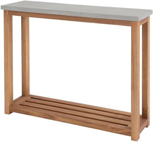 BUTLERS Konsolentisch 85x20cm Akazienholz & Beton -Concrete- Schmaler Beistelltisch im Industrial-Design | Wetterfester Deko-Tisch & Pflanzentisch für Flur & Balkon | Gartenmöbel & Balkonmöbel
