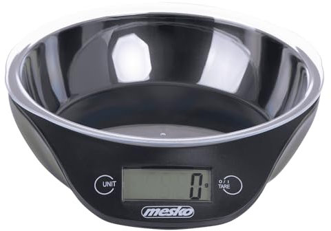 Mesko MS3164 Báscula de Cocina Digital con Bol, Balanza de Alimentos Alta Precisión, Peso Comida hasta 5 kg/ 11lb, Cuenco Extraíble, Pantalla LCD, Función Tara, Negro