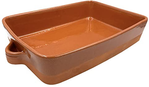 Cazuela besuguera tartera olla rectangular alta en barro esmaltado (nº 42-40 x 28 x 8,5 cms)