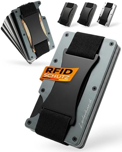 Lederhand® Verso Wallet – Edler Aluminium Kartenhalter mit Geldclip und Platz für bis zu 10 Karten. Kompakte Geldbörse aus robustem Echt-Aluminium mit RFID-Schutz, inklusive Geschenkbox | (Grau)