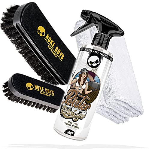 Nuke Guys Kit de nettoyage pour cuir et textile 500ml + 2 brosses nettoyage + 2 chiffons microfibre - Idéal pour sièges voiture, coussins, alcantara, cuir, tapis, sièges en tissu, canapé, chaussures