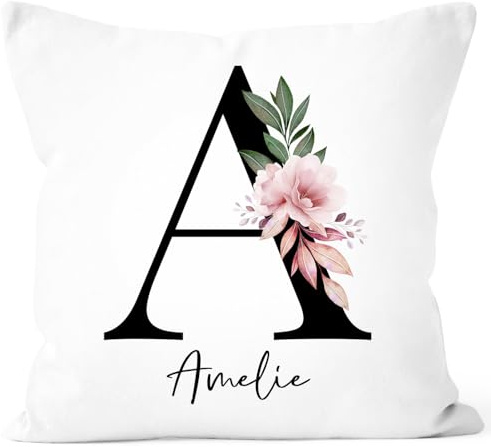 SpecialMe® Kissen-Bezug Monogramm Initiale personalisierbarer Anfangsbuchstabe und Name Kissen-Hülle mit Namen Baumwolle personalisierte Geschenke Dekokissen Weiss 40cm x 40cm
