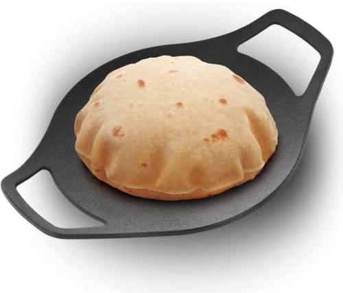 HAWKINS Futura 24cm Gusseisen Tava, Gusseisen Tawa für Roti, Gusseisen Kochgeschirr für Küche, Schwarz (CIT24)