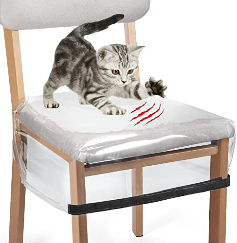 OFIDELITY Plastic Seat Covers Set of 4, Chair Covers for Dining Room Chairs, Waterproof, Scratch Resistant, Clear Chair Protector with Adjustable Strap for Most 43-50cm Long Standard Chair
