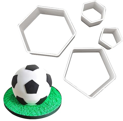 4-Piece Soccer Cookie Cutter Set, White Food-Grade Plastic Hexagon & Pentagon Cookie Cutters for Biscuits & Fondant, Multi-Size Football/Soccer Pattern Cutters Mould for Baking Cake Decorations