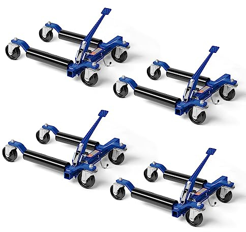 TUFFIOM Car Wheel Dolly Jack Set of 4, Mechanical 6000-lbs Car Skates, 12'' Wheel Vehicle Positioning Jack, Heavy Duty Rollers with Ratcheting Foot Pedal for Tire Auto Repair Moving, Blue