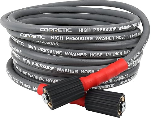 Corretic Hochdruckreinigerschlauch, 6,35 mm (1/4 Zoll), 7,6 m, 3600 psi Hochdruckreiniger-Schlauch für kaltes und heißes Wasser, Stahldraht geflochten und synthetischer Gummimantel, M22–14 mm