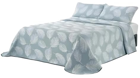 MANTAS MORA - Couvre-lit Jacquard Coton recyclé combiné Toucher Naturel, léger et Respirant, Design N15, 180 x 270 cm, Bleu