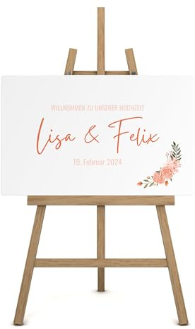 Willkommensschild personalisiert auf Leinwand mit Rosen (60cm x 40cm) Eingang Deko mit Namen und Datum I Türschild Willkommen | Hochzeit, Taufe, Geburtstag