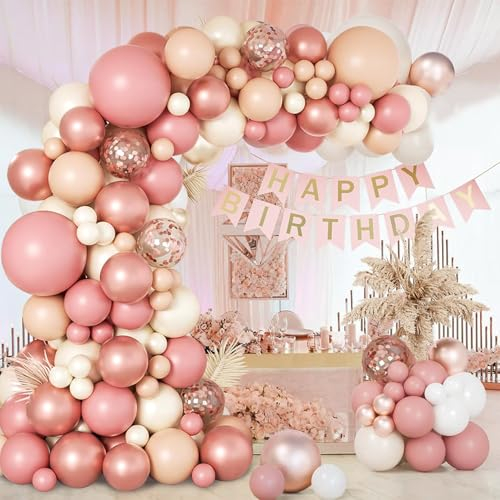 Arco Globos de Cumpleaños Rosas - 105 Piezas Guirnalda Globos Rosa con Balon De Oro Globos Blancos Globos Rosas Para Decoracion Cumpleaños Baby Shower Niña, Bautizo, Graduacion, Boda, Fiesta