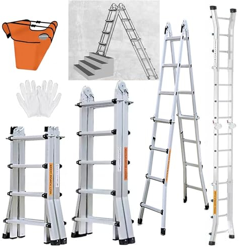 Hooha Leiter Teleskopleiter Aluminium Faltleiter Kann Als Unabhängige Leiter Treppenleiter Und Gerade Leiter Mit Einer Tragfähigkeit Von 150KG Verwendet Werden (119cm × 50cm)
