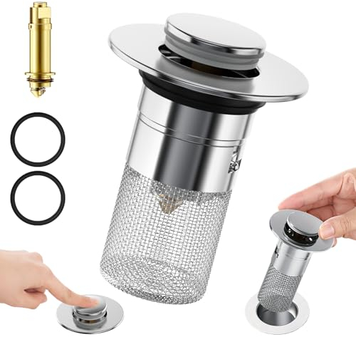 Waschbeckenstöpsel mit Sieb 34-40mm Pop Up Bodenablauf Filter Waschbecken Stöpsel Edelstahl Abflusssieb Waschbecken Stopfen Ablaufventil Haarsieb Excenterstopfen für Abfluss Ablauf Waschbecken,1 STK
