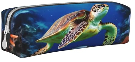 ZHONGSK Leder-Federmäppchen, kleines Federmäppchen mit Reißverschluss, bedruckte Schreibwaren-Tasche, Organizer, Stiftebox für Kinder, Mädchen, Jungen, Lehrer und Büro (Schildkröte), weiß,