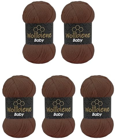 5 x 100g Strickgarn Wollbiene Baby Best Uni, Antipilling Strickwolle Häkelwolle (braun 33)