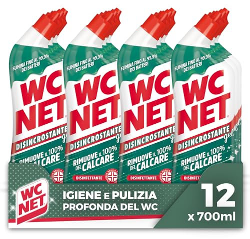 Wc Net Disincrostante Disinfettante Gel per Sanitari e Superfici, Pulitore Liquido per Wc, 700 ml x 12 Confezioni