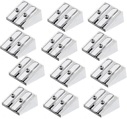 YIZWINS 12 Stück Anspitzer Mini Bleistiftspitzer Metallkeilspitzer, Doppelloch Bleistiftspitzer, Handheld Aluminiumlegierung Pencil Sharpener, Handbetriebener Bleistiftspitzer, Spitzer Klein