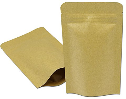 WACCOMT Pack 50pcs Kraft Paper Stand Up Food Pouch Mylar Bags 3.5x5.5 inch | for Loose Leaf Tea, 5.91mil Thick, Zipper Lock, Foil Lined, Resealable Aluminum Foil Heat Seal, with Notch