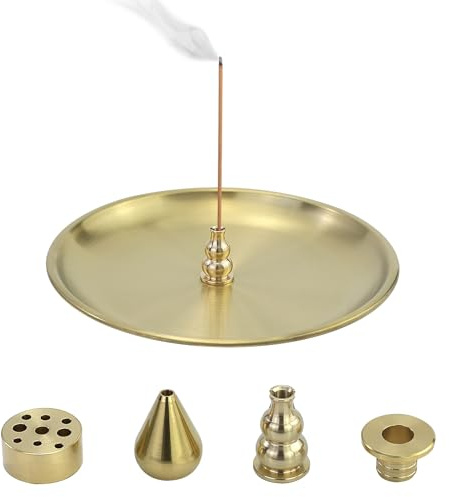 Incense Holder - Supporto per bastoncini di incenso, 4 in 1, in ottone, 9 fori, con 1 presa
