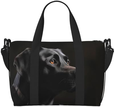Sporttasche Damen Herren Reisetasche Tragetasche Tiere Ziege Weekender Tasche Canvas Tragetasche für Übernachtung für Reisen Schwimmen Fitness Workout Sporttasche Seesack, Schwarzer Labrador, One size