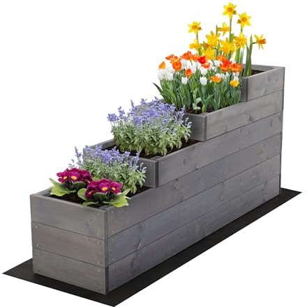 MODO24 Hochbeet Holz, 4-stufiger, Blumenkasten 54x30x120 cm, Grau | Komplettes Anzuchtset inkl. Schrauben, Dekoratives Gemüsebeet, Kräuterbeet & Blumenkasten für Garten und Terrasse
