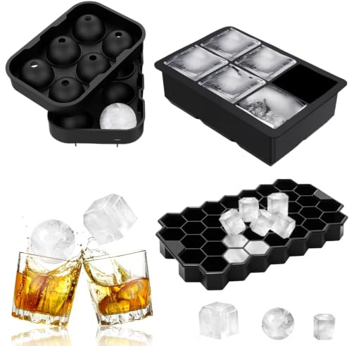 Silikon Eiswürfelform 3er-Pack, Eiswürfelformen & Eiswürfelschalen | Würfelform Eiskugelform Eiswürfelbehälter, CIYIN Silikonform Eiswürfel Form mit Deckel für Getränke, Eistee, Eiscreme