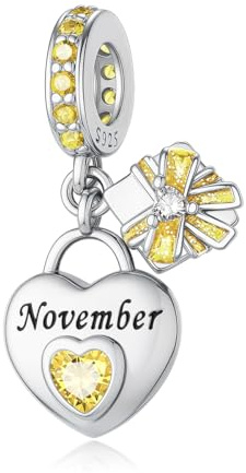 Micoo Charm en Argent Sterling 925 avec Pierre de Naissance, Perles Charm pour Bracelets et Colliers, Bijou Cadeau Parfait pour les Femmes