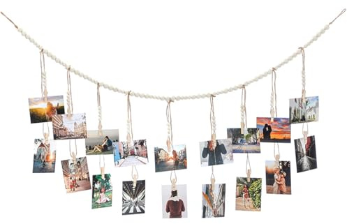 SIXHAOBU 110 cm Fotos con Pinzas,Colgador de Fotos Clips para Fotos,RecuerdDoble Capa con 18 Clips Portafotos con Clip para Colgar Obras de Arte para Niños en la Pared Decorativa del Hogar