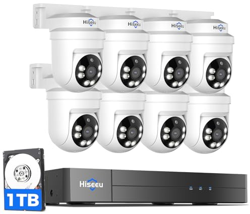 Hiseeu 3K PTZ Wired Security Camera System Outdoor with Color Night Vision,Audio,8 x 5MP IP67 CCTV Cameras,5MP DVR 8CH,3TB HDD,360°Coverage,Person/Vehicle Detection,Alarm Spotlight,24/7 Recording