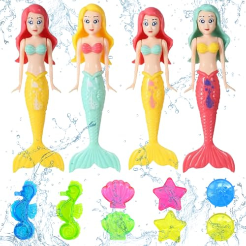 DOKRIN Tauchringe & Spielzeuge,Wasserspielzeug Kinder,Wasser Spielzeug für Swimmingpool, 12-teiliges Tauchspielzeug mit Meerjungfrauen, Seepferdchen, Muscheln und Edelsteinen