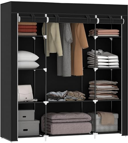 HOMCOM Armoire de Rangement penderie en Tissu avec Barre de Suspension et étagères, Armoire Chambre Pliable pour Dressing, vestiaire, Chambre, 150 x 43 x 162,5 cm, Noir