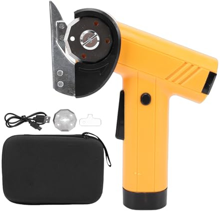 CCYLEZ Tijeras Eléctricas Inalámbricas, Cortador de Tela Profesional Recargable con 2 Cabezales de Corte y Pantalla LED, para Cartón, Cuero, Plástico, Lona, ​​papel Pintado (YELLOW)