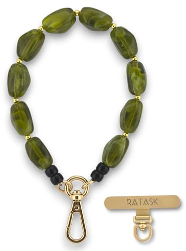 RATASK Beaded Wrist Strap Bracelet, Acrylic Beaded Mobile Phone Strap, Keychain Accessory, Decorative Pendant, Made with Durable Metal String for Extra Strength and Security (Green Swirl)