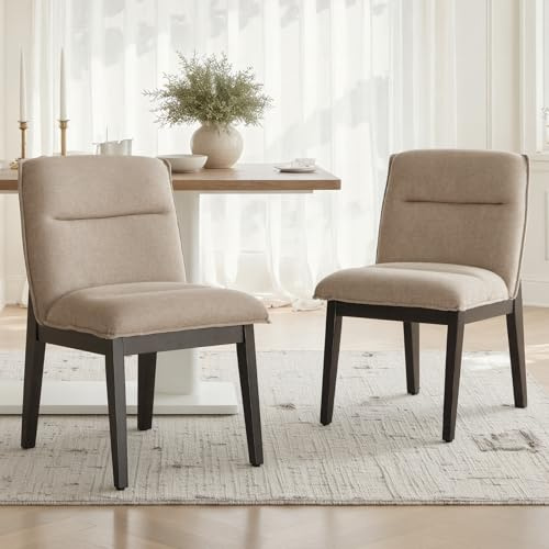 chairus 2er Set Küchenstühle aus Chenille, gepolsterte Esszimmerstühle ohne Armlehne, Moderne Stühle mit Holzbeinen für Esszimmer, Küche, Wohnzimmer (Hafermilch)