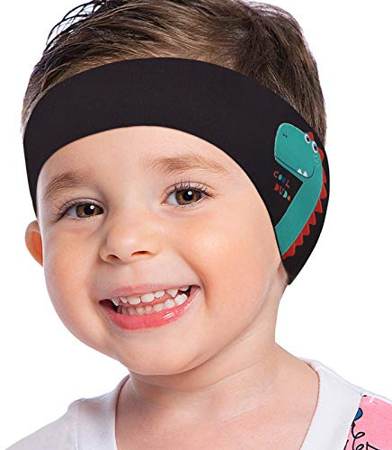 MoKo Diadema de Natación Impermeable, Banda Cabeza Ajustable Antideslizante Protección Orejas Cabello Fijación de Tapones Patrón Animal Lindo para Piscina Lago Playa Niños 1 a 2 Años, Talla S - Negro