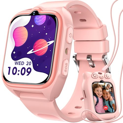 Blackview 4G Reloj Inteligente Niño con GPS, SOS, Videollamadas, Chat de Voz, 1.75” Smartwatch Niños con Podómetro, LED Linterna, Modo Escuela, Despertador, Juego, para Niños Niñas, Rosa