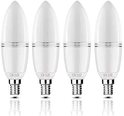 YIIZON ampoules Bougie à LED E14 12W, 100W Ampoule à incandescence équivalent, 6000K Blanc Froid, 1200LM, Cri>80+, Petit culot à vis, Chandelier ampoules LED(4 PCS)