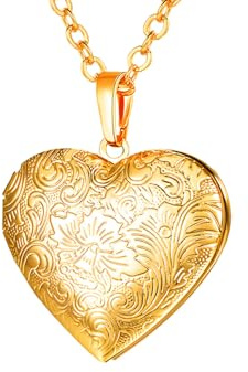 U7 Collana Donna Medaglione Portafoto Cuore Fiore Ciondolo Portafoto + Catena Regolabile, Collana Donna Cuore Apribile Placcato Oro 14K Regalo per Natale Anniversario Compleanno