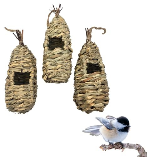 3 PAGEN® Vogelnester 3er-Set aus Naturmaterialien, Vogelnest 3 Stück, Vogelhaus zum Aufhängen, Wildvogelnest, Nistkästen & Nester für kleine Gartenvögel, naturgetreu, stabil & katzensicher, 25 x 8 cm