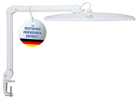 MAUL LED Klemm-Tischlampe MAULexplore weiß dimmbar tageslichthell flexibel | heller Arbeitsplatz, flexibler Doppelarm, schattenarme Ausleuchtung, sicherer Halt an Tischkanten, austauschbare Lichtquelle